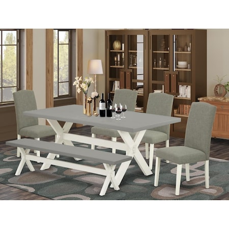 East West Furniture 6 Piece X-Style Awesome Dining Table Set - Linen White X097EN206-6